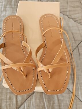 Loeffler Randall Tan Leather Square-Toe Wrap Sandals